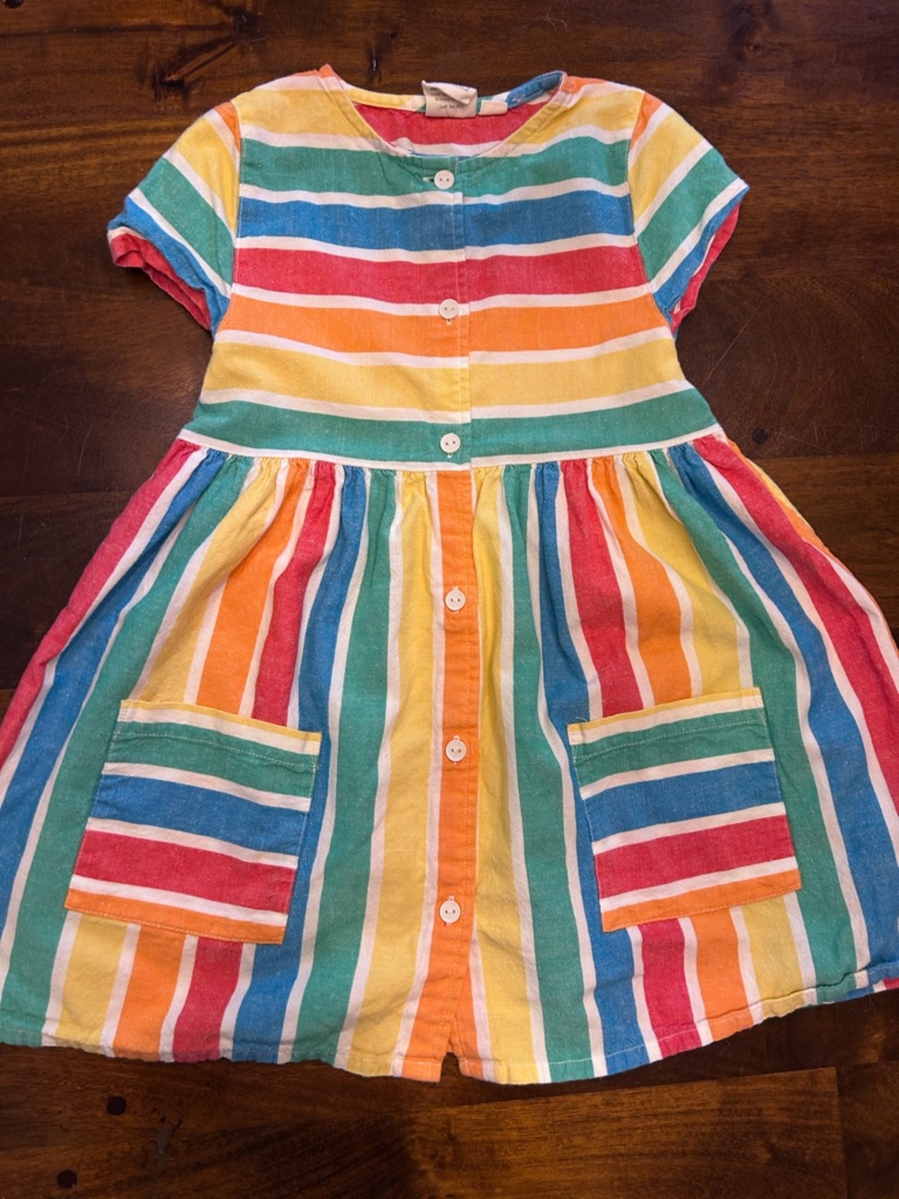 Little Bird Girls' Multicolor Rainbow Stripe Button-Front Dress